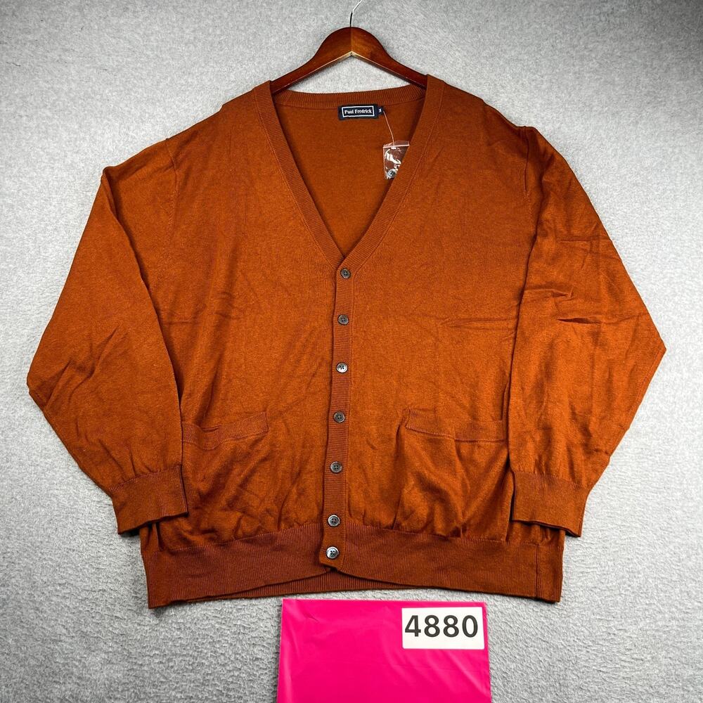 Paul Fredrick Cardigan Sweater Light Brown Silk Cashmere Cotton 4XL NEW